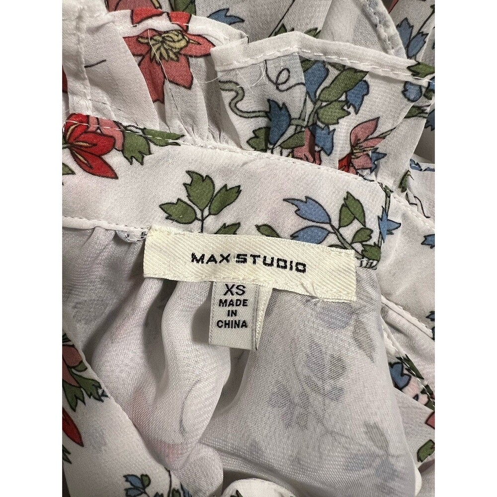 Max Studio Cold Shoulder Ruffle Top In White Multicolor Floral - Picture 8 of 10